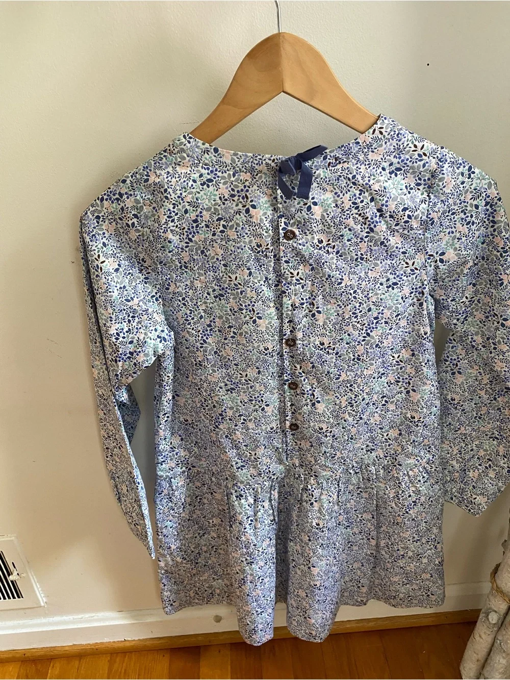 Girls Floral Long Sleeve Dress in Blue and Cream Jacadi Paris